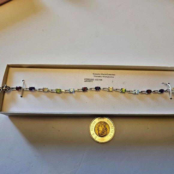 Sterling silver multi gem stone bracelet 7” - Picture 1 of 14